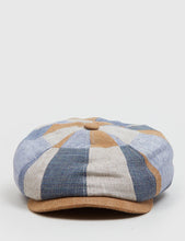Load image into Gallery viewer, Stetson Hatteras Patchwork Newsboy Cap (Linen) - Blue

