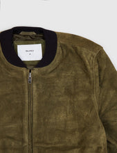 Load image into Gallery viewer, Bellfield Hadon Suede Bomber Jacket - Dark Olive
