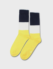 Load image into Gallery viewer, Democratique Block Party Socks - Yellow/White/Navy
